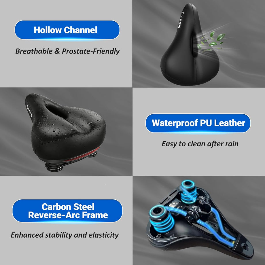 Dripex Gel Bike Seat - Comfort Universal Cycle Saddle Wide Cushion Pad Waterproof for Women & Men - Fits MTB/Road/Spinning Bikes