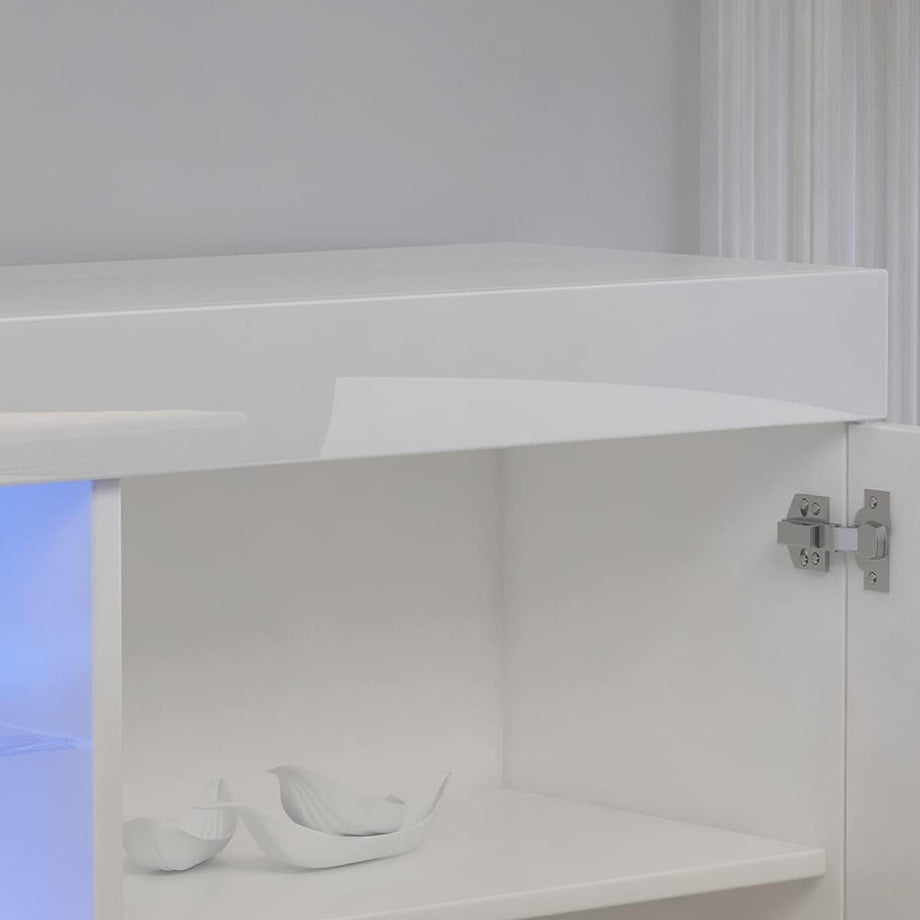 Dripex 135cm LED TV Cabinet Modern Tall TV Stand with Ambient lights Entertainment Unit Cupboard with Storage Furniture for Living Room for 22”-55” TV Entire Front High Gloss White, Home Office