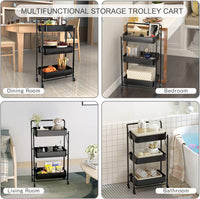 Dripex Foldable Storage Trolley Cart, 3-Tier Metal Rolling Organizer Cart with Casters, Mobile Utility Service Cart for Kitchen Bathroom Office Laundry