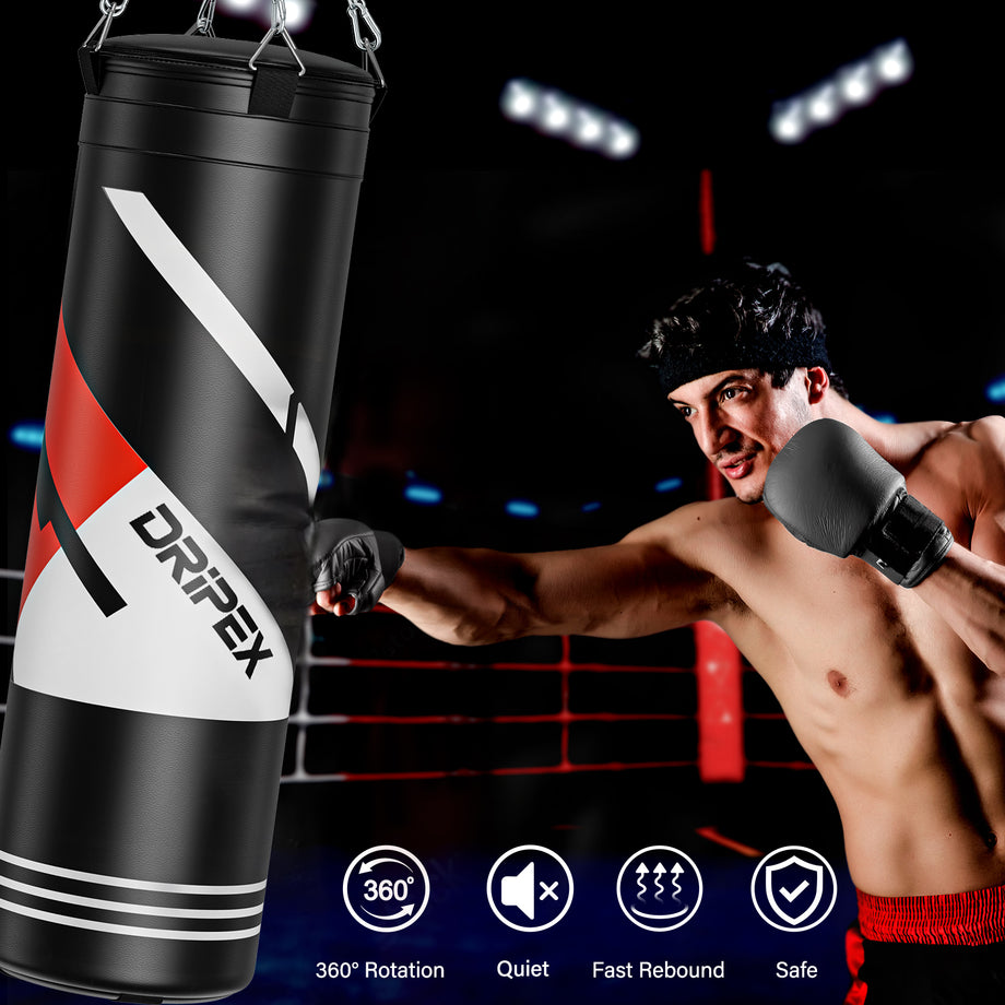 Dripex Punch Bag, 4FT Heavy Boxing Bag Set with Gloves, Hanging Punching Bag with 360° Swivel Hanging Chains - Punch Bags Equipment for Adults&Kids MMA Kickboxing Muay Thai Karate, Home Gym Training