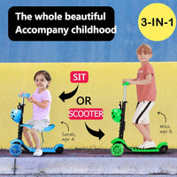 Dripex 5-in-1 Kids Scooter Toddler Scooter with Flashing Led Light Up Wheels 3 Wheels Kick Scooter with Adjustable Handlebar Removable Seat and Push Handle