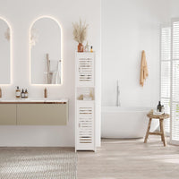 Dripex 7 Tier Tall Bathroom Floor Cabinet, 20W x 20D x 118H cm, Slim White Storage Cabinet with Door, Narrow Free Standing Cupboards Adjustable Shelves for Bathroom or Bedroom