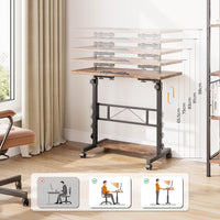 Dripex Height Adjustable Standing Desk, Tiltable Top, Mobile Stand Up Desk with Wheels, 80x40cm Small Rolling Table for Office, Walking Pad, Treadmill