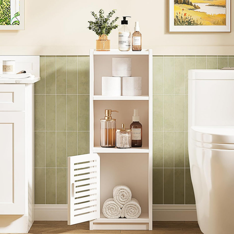 Dripex 3 Tier Bathroom Storage Cabinet White, 25W x 22D x 80H cm Waterproof Dustproof design, Compact Space-saving Size, Tool-free Disassembly, Free Standing