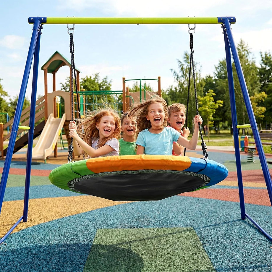 Dripex 120cm Round Nest Swing Children's Tree Swing Seat Round Basket for Outdoor Backyard Garden, Oxford, Multicolor, 300 kg Capacity