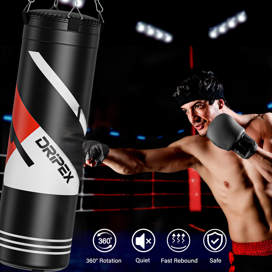 Dripex Punch Bag, 4FT Heavy Boxing Bag Set with Gloves, Hanging Punching Bag with 360° Swivel Hanging Chains - Punch Bags Equipment for Adults&Kids MMA Kickboxing Muay Thai Karate, Home Gym Training
