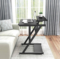 Dripex Computer Desk with Monitor Shelf - Mobile Z Shaped Home Office Desk with Storage Shelves and Movable Wheels for Small Spaces, Compact Corner Desk Space-Saving