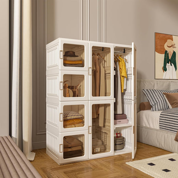 Dripex Portable Wardrobe Closet Storage Organizer Transparent Door Panels, Plastic Wardrobe with Magnetic Door, Suitable for Living Room, Bedroom, Easy Assembly