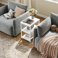 Dripex Living Room End Table, 3-Tier Wooden Narrow Nightstand, Bedside Table with Steel Frame, Slim Coffee Table Small Spaces, Storage Sofa Side Table for Bedroom or Office