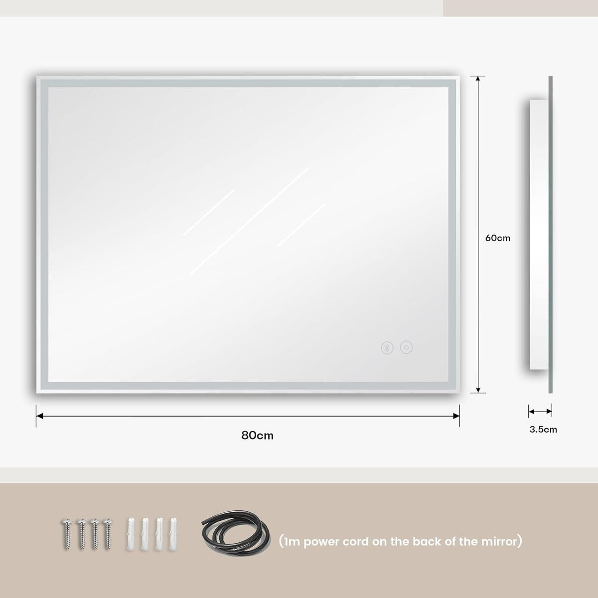 Dripex Bluetooth LED Bathroom Mirror with Shaver Socket, Dimmable 3 Co ...