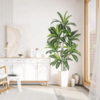 YOLEO 5FT/6FT Artificial Dracaena Tree with White Tall Planter, Lifelike Fake Silk Tree Indoor, Faux Dracaena Tall Plant for Living Room Bedroom Balcony Corner Office Decor