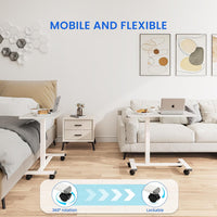 Dripex Pneumatic Height Adjustable Overbed Bedside Table with Wheels, 80 × 40 cm Standing C Shaped Laptop Desk, Small Rolling Bed & Sofa Side Table for Bedroom Living Room