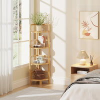 Dripex Bamboo Corner Shelf, Narrow Bookshelf for Small Space, Floor Standing Storage Display Rack for Living Room, Bedroom, Home or Office