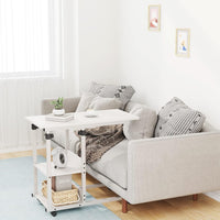 Dripex C Shaped Side Table, 80 x 40 x 68-89 cm Height Adjustable Overbed table with Wheels, Sofa Bedside Laptop Table with 2 Tiers Storage Shelves, Coffee Snack Table for Living Room, Bedroom