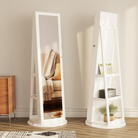 Dripex Jewelry Organiser Mirror Wardrobe, 360° Swivel Jewelry Storage, Lockable, 3 in 1 Free Standing Mirror with Storage Shelves