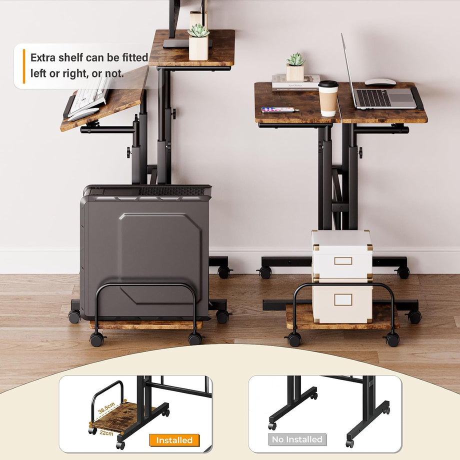 Dripex Standing Desk, Height Adjustable Rolling Desk with Tilting Table Top, Sit-Stand Workstation with Wheels, 60 x 60 cm, laptop Table, Workstation for Home and Office