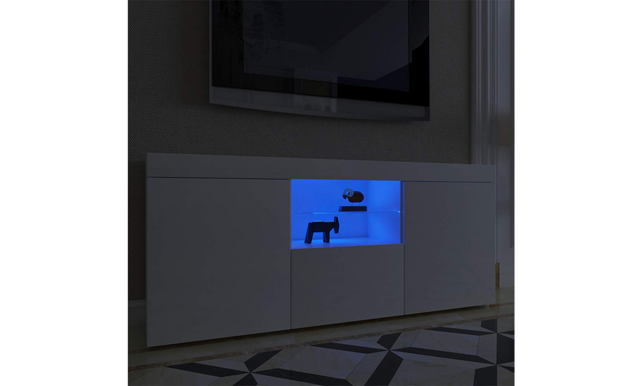 Dripex 135cm LED TV Cabinet, Modern High Gloss TV Stand with Ambient Lights & Storage, Entertainment Unit for 22''-55'' TVs, White