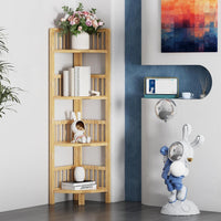 Dripex Bamboo Corner Shelf, Narrow Bookshelf for Small Space, Floor Standing Storage Display Rack for Living Room, Bedroom, Home or Office