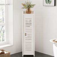 Dripex 4 Tier Bathroom Floor Cabinet, 18W x 20D x 80H cm, Slim White Storage Cabinet with Door, Narrow Free Standing Cupboards Adjustable Shelves for Bathroom or Bedroom