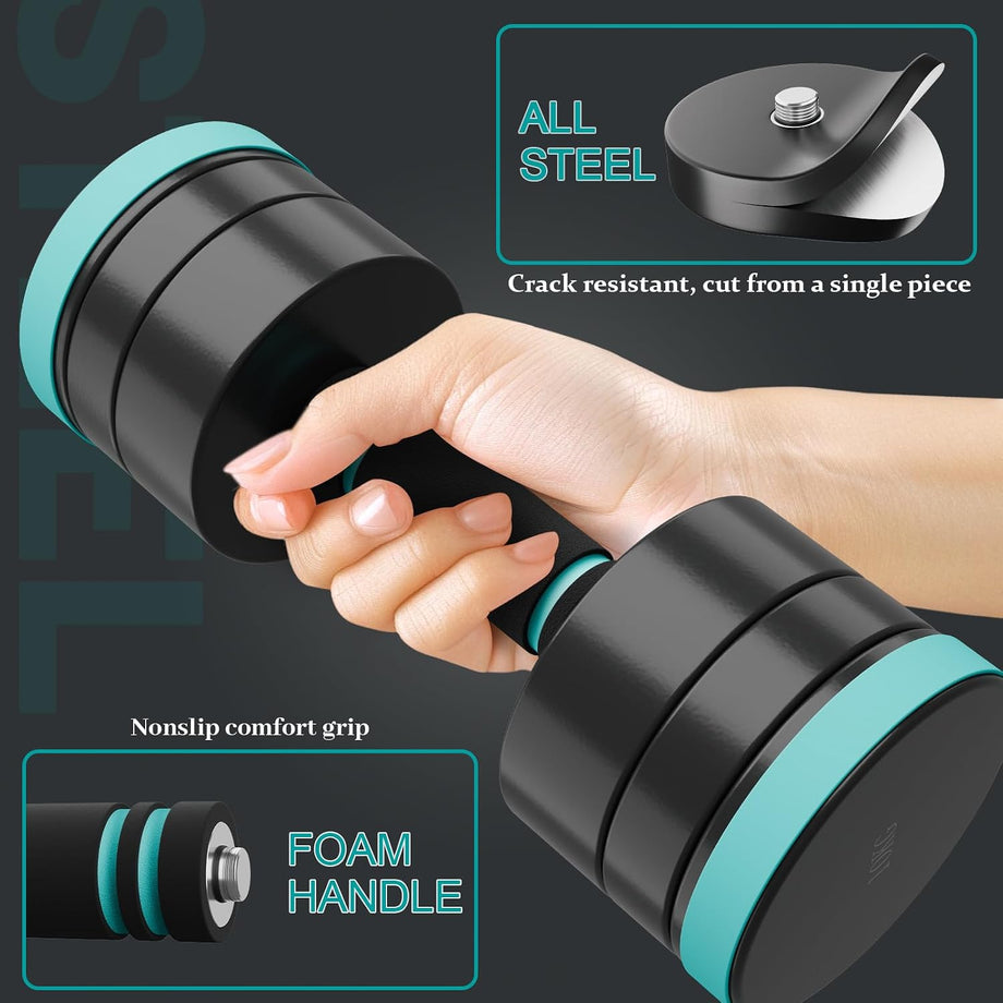 Dripex Steel Adjustable Dumbbells Set 2.5kg 5kg 7.5kg 10kg 15kg 25kg Dumbbells Pair Hand Weights with Foam Handle for Men Women Home Gym Fitness Dumbbell Training