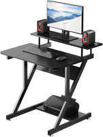 Dripex Computer Desk with Monitor Shelf - Mobile Z Shaped Home Office Desk with Storage Shelves and Movable Wheels for Small Spaces, Compact Corner Desk Space-Saving