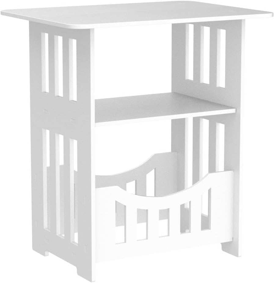 Dripex 3-Tier Side End Table with Storage Shelf Basket, White Small Bedside Table, Slim Narrow Nightstand Small Spaces for Living Room, Bedroom, Bathroom, Balcony
