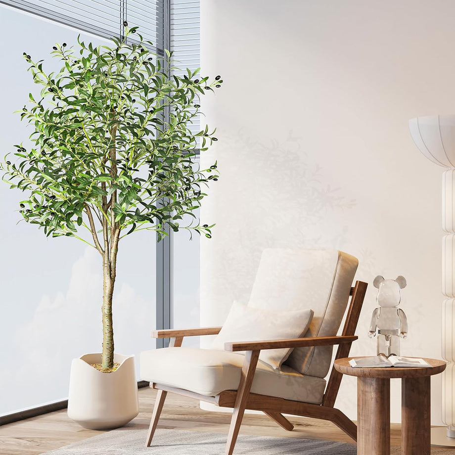 YOLEO 4FT/5FT/6FT/7FT Artificial Olive Tree Tall Faux Silk Olive Plant with Lifelike Olive Leaves Fake Olive Tree for Home Office Indoor Decor