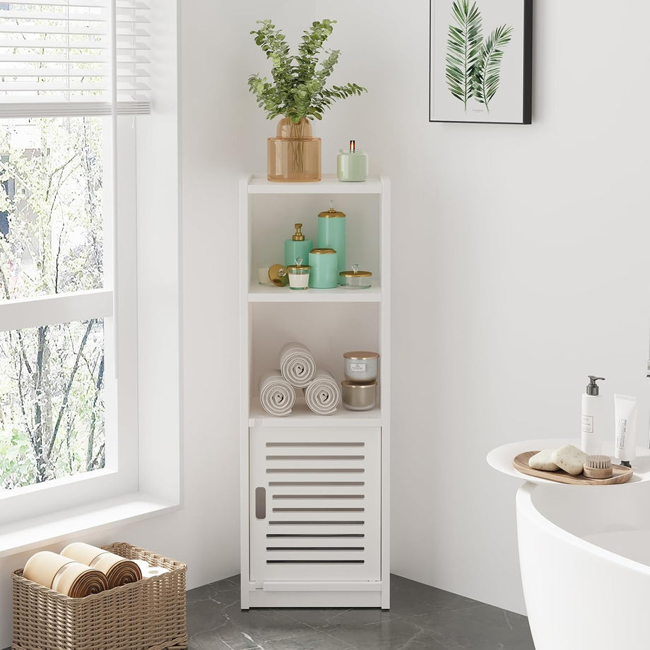 Dripex 3 Tier Bathroom Storage Cabinet White, 25W x 22D x 80H cm Waterproof Dustproof design, Compact Space-saving Size, Tool-free Disassembly, Free Standing