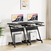 Dripex 60 x 48 x 73cm Mobile Computer Desk Z-Shaped with Sliding Keyboard Wood PC Table Laptop Desk Furniture Study Workstation for Home Office, Black
