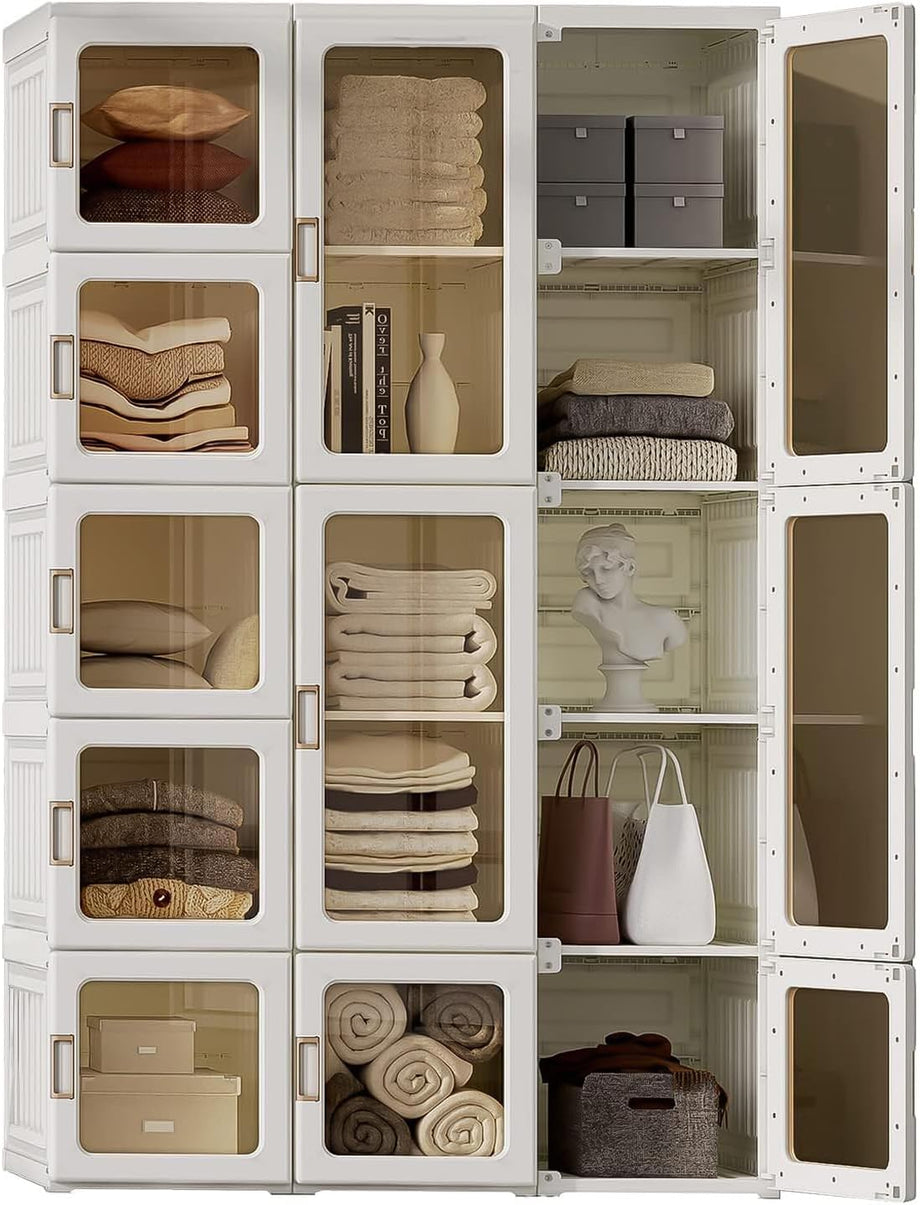 Dripex Portable Wardrobe Closet Storage Organizer Transparent Door Panels, Plastic Wardrobe with Magnetic Door, Suitable for Living Room, Bedroom, Easy Assembly