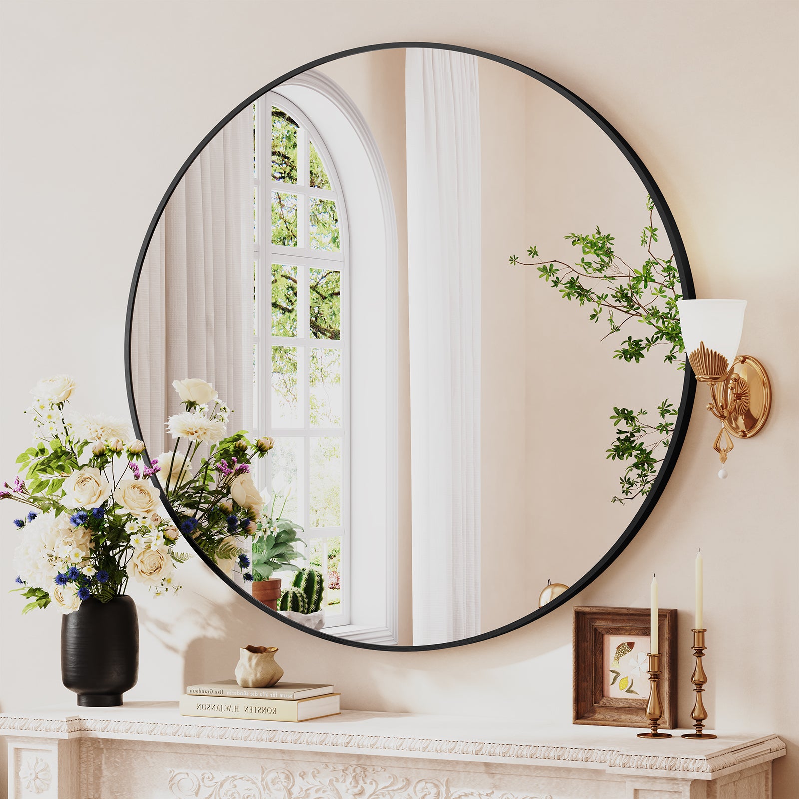 Round Mirror 40 to 90cm Circle Hanging Wall Mirror Home Decorative Wall Mounted Vanity Mirror Bathroom Dressing Room &amp Living Room