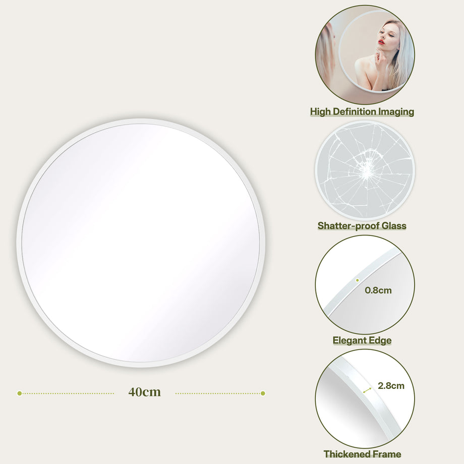 Dripex Round Mirror, 40 to 90cm Circle Hanging Wall Mirror - Home Decorative Wall Mounted Vanity Mirror for Bathroom, Dressing Room & Living Room