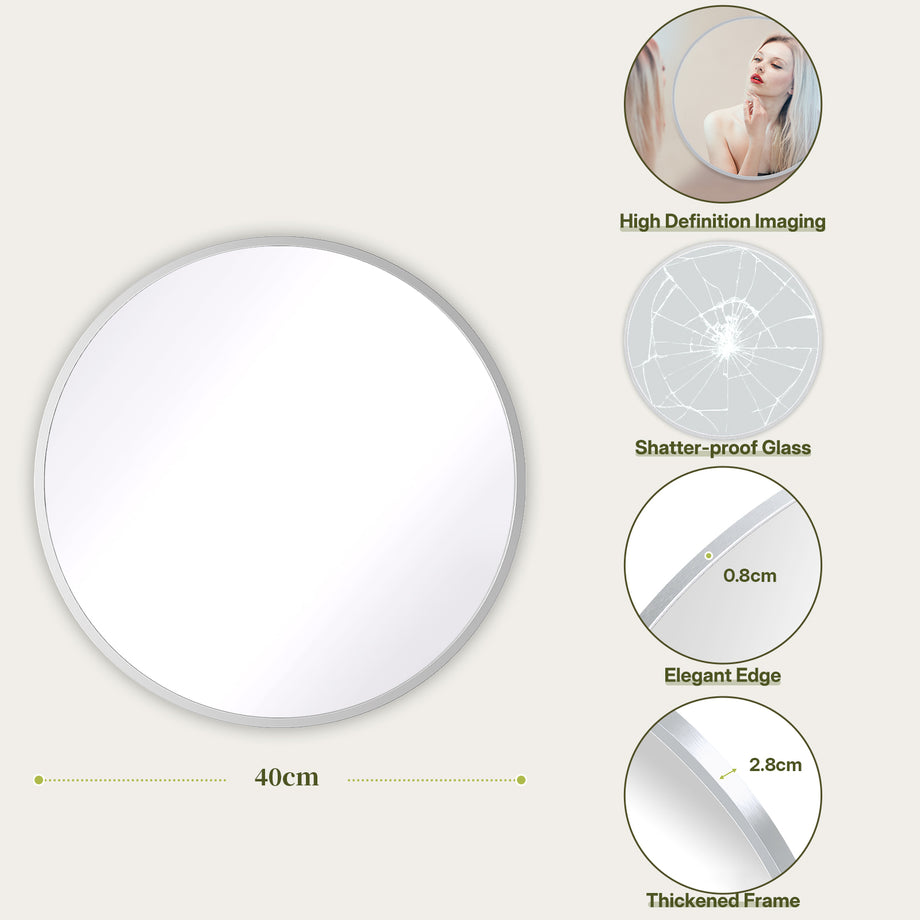 Dripex Round Mirror, 40 to 90cm Circle Hanging Wall Mirror - Home Decorative Wall Mounted Vanity Mirror for Bathroom, Dressing Room & Living Room