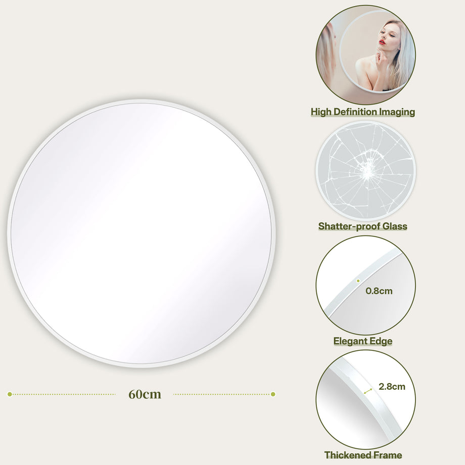 Dripex Round Mirror, 40 to 90cm Circle Hanging Wall Mirror - Home Decorative Wall Mounted Vanity Mirror for Bathroom, Dressing Room & Living Room