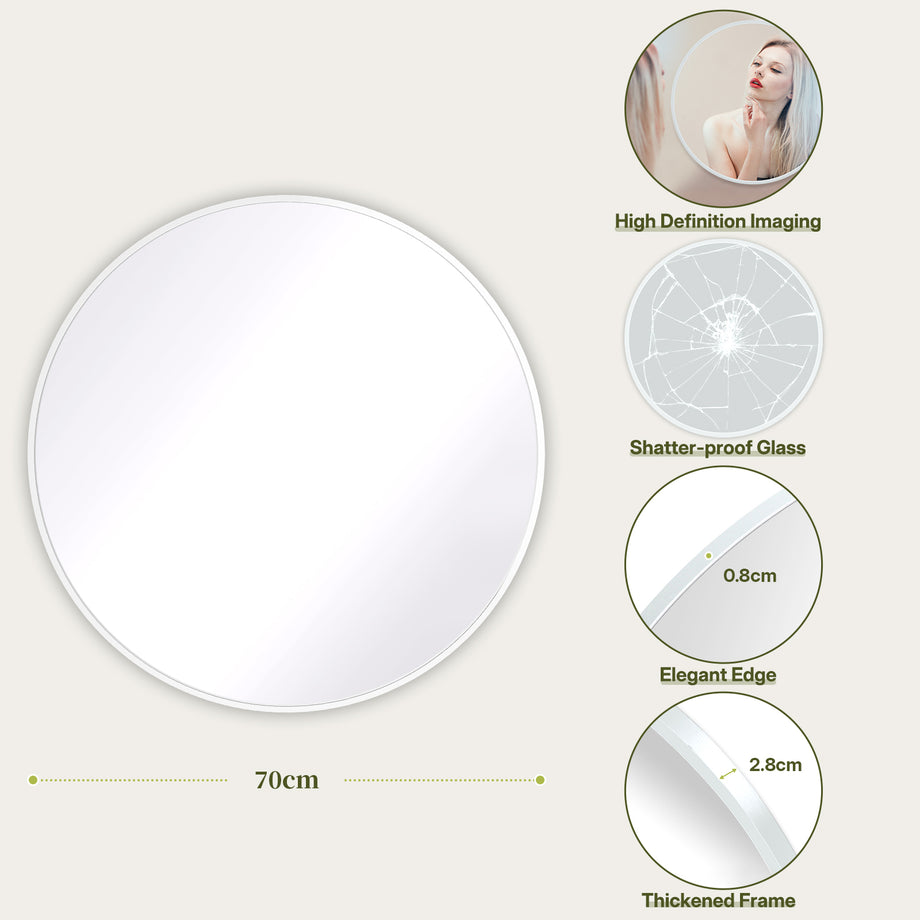 Dripex Round Mirror, 40 to 90cm Circle Hanging Wall Mirror - Home Decorative Wall Mounted Vanity Mirror for Bathroom, Dressing Room & Living Room