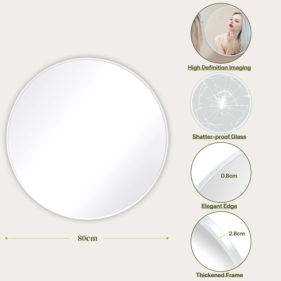 Dripex Round Mirror, 40 to 90cm Circle Hanging Wall Mirror - Home Decorative Wall Mounted Vanity Mirror for Bathroom, Dressing Room & Living Room