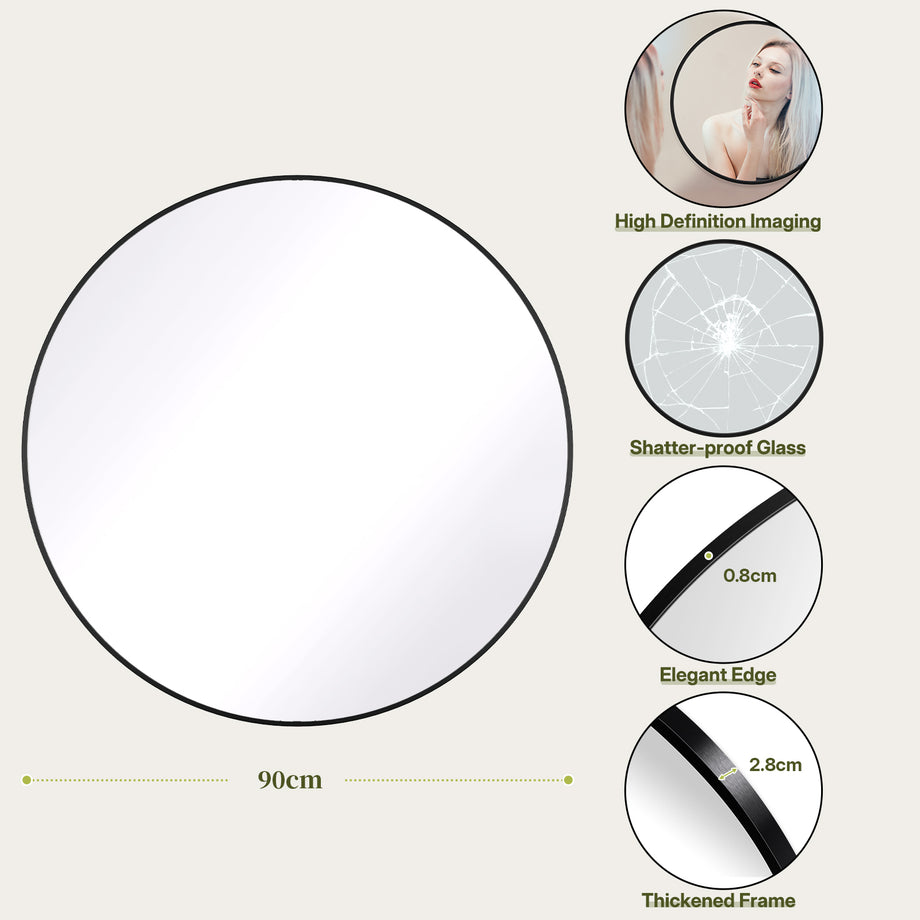 Dripex Round Mirror, 40 to 90cm Circle Hanging Wall Mirror - Home Decorative Wall Mounted Vanity Mirror for Bathroom, Dressing Room & Living Room