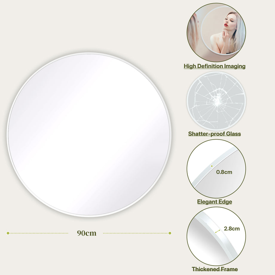 Dripex Round Mirror, 40 to 90cm Circle Hanging Wall Mirror - Home Decorative Wall Mounted Vanity Mirror for Bathroom, Dressing Room & Living Room