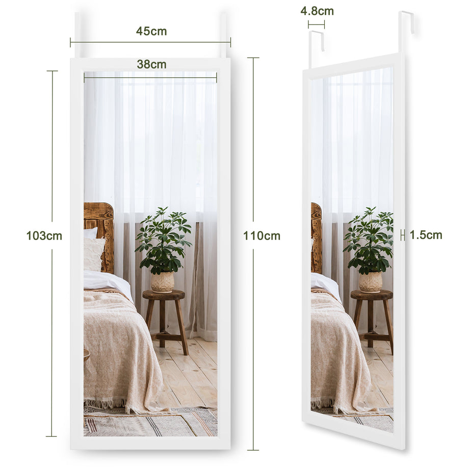 Dripex Over Door Mirror Full Length, 110 x 33cm/110 x 45cm Wall Mounted Mirror Door Hung Mirror for Bathroom/Bedroom/Wardrobe - Toughened Glass