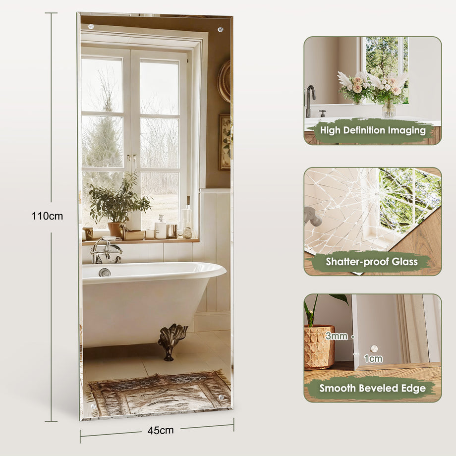 Dripex Frameless Bathroom Mirror, Wall Mounted Bathroom Mirror with Bevelled Edge & Pre-Drilled Holes for Dressing Room Bedroom Living Room