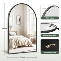 Dripex Arched Mirror, 75 x 50cm/90 x 60cm Wall-Mounted or Leaning, Pre-Fitted Holes & Fixing Kit, for Bathroom, Living Room & Bedroom