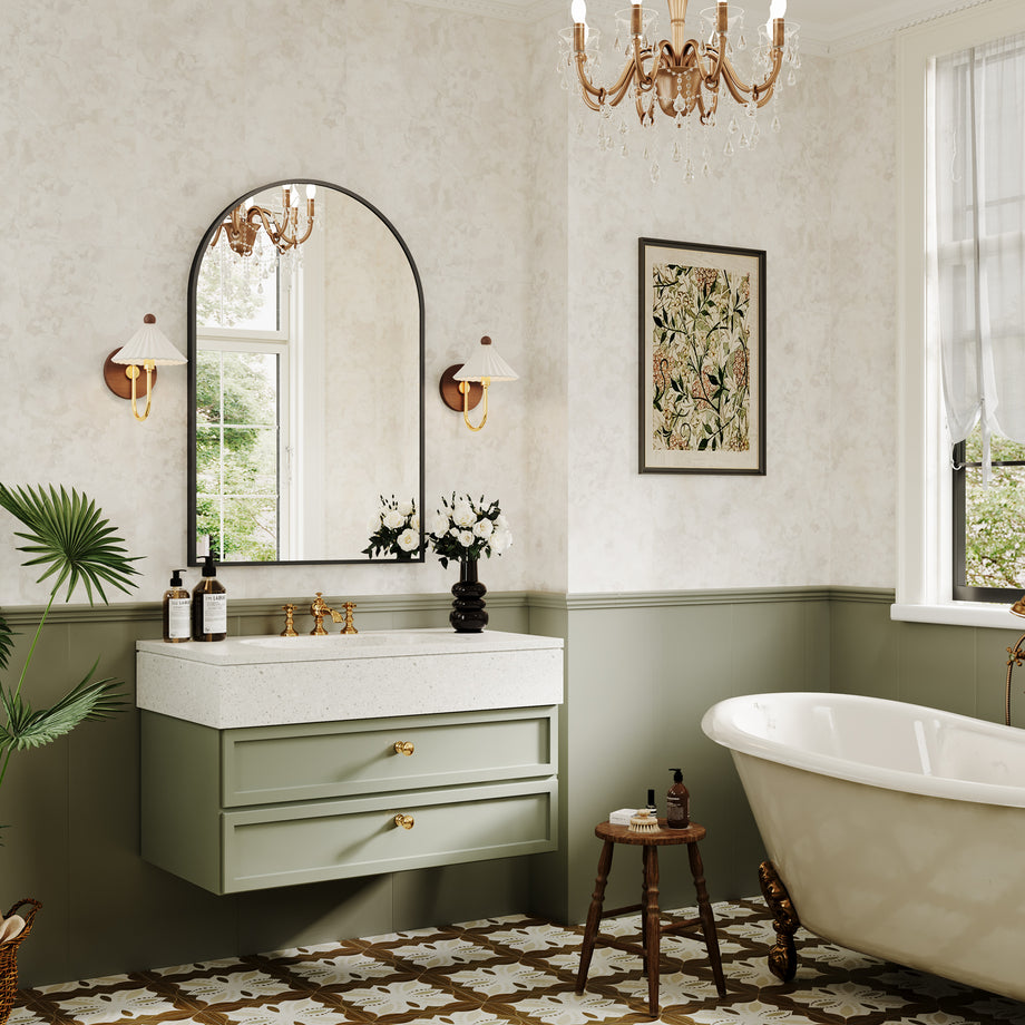 Dripex Arched Mirror, 75 x 50cm/90 x 60cm Wall-Mounted or Leaning, Pre-Fitted Holes & Fixing Kit, for Bathroom, Living Room & Bedroom