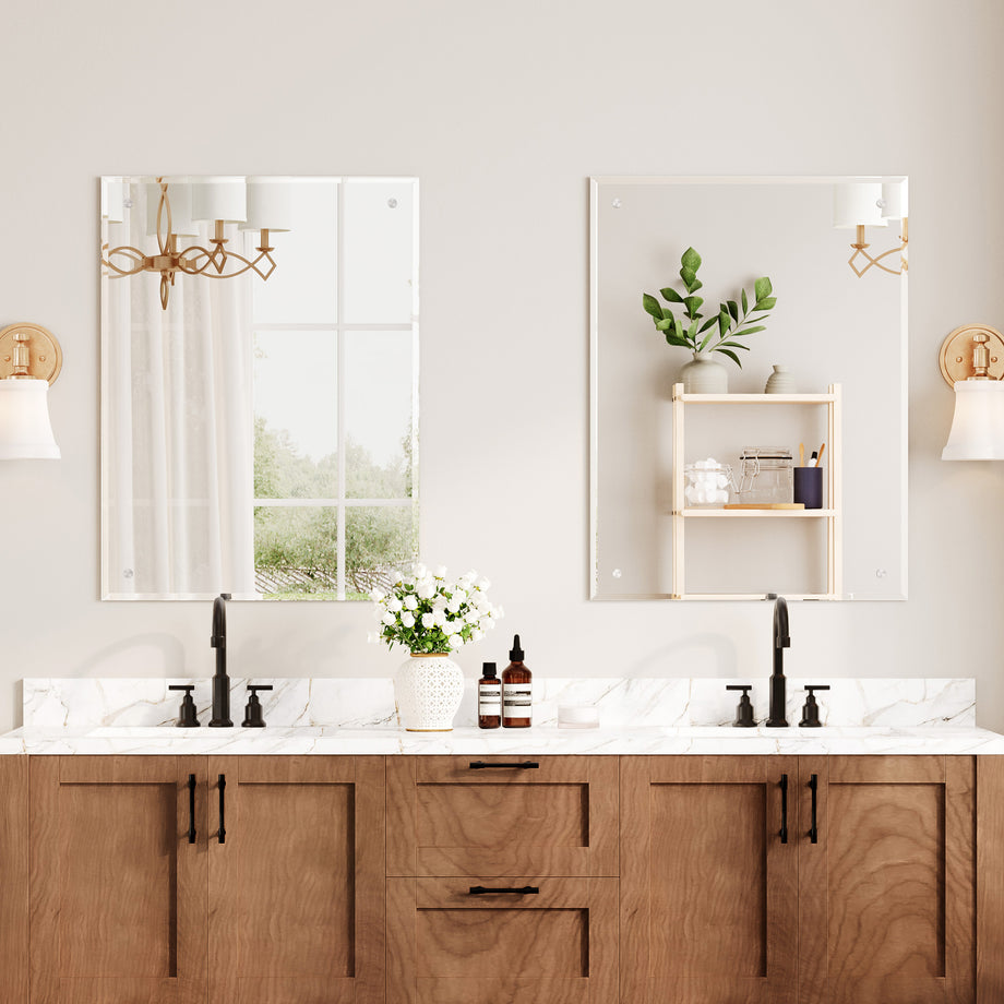 Dripex Frameless Bathroom Mirror, Wall Mounted Bathroom Mirror with Bevelled Edge & Pre-Drilled Holes for Dressing Room Bedroom Living Room