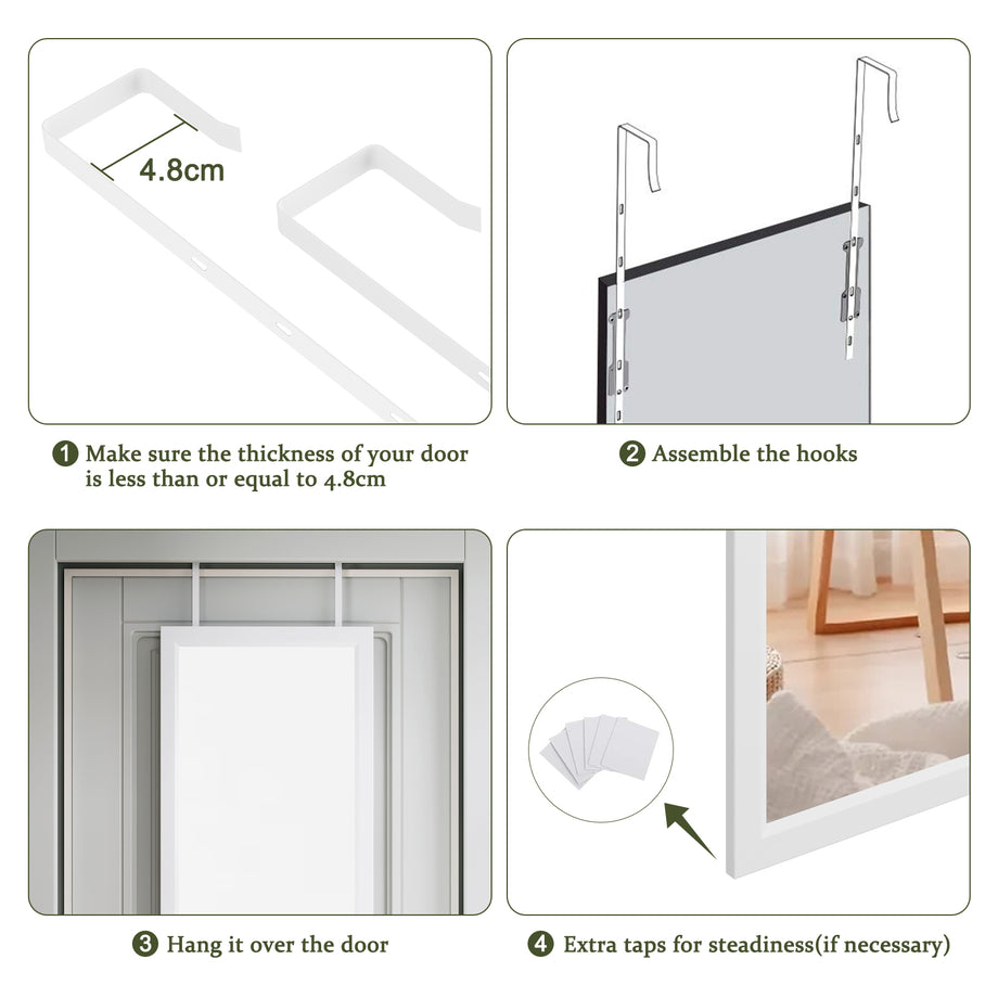 Dripex Over Door Mirror Full Length, 110 x 33cm/110 x 45cm Wall Mounted Mirror Door Hung Mirror for Bathroom/Bedroom/Wardrobe - Toughened Glass