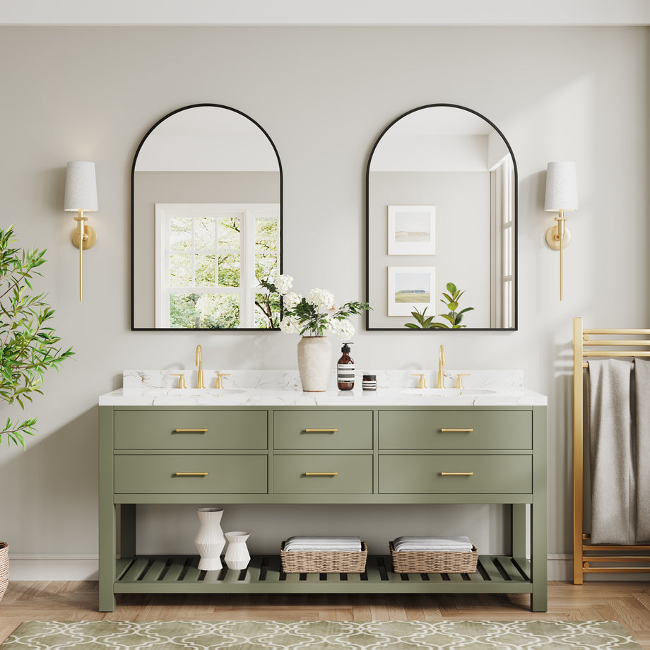 Dripex Arched Mirror, 75 x 50cm/90 x 60cm Wall-Mounted or Leaning, Pre-Fitted Holes & Fixing Kit, for Bathroom, Living Room & Bedroom