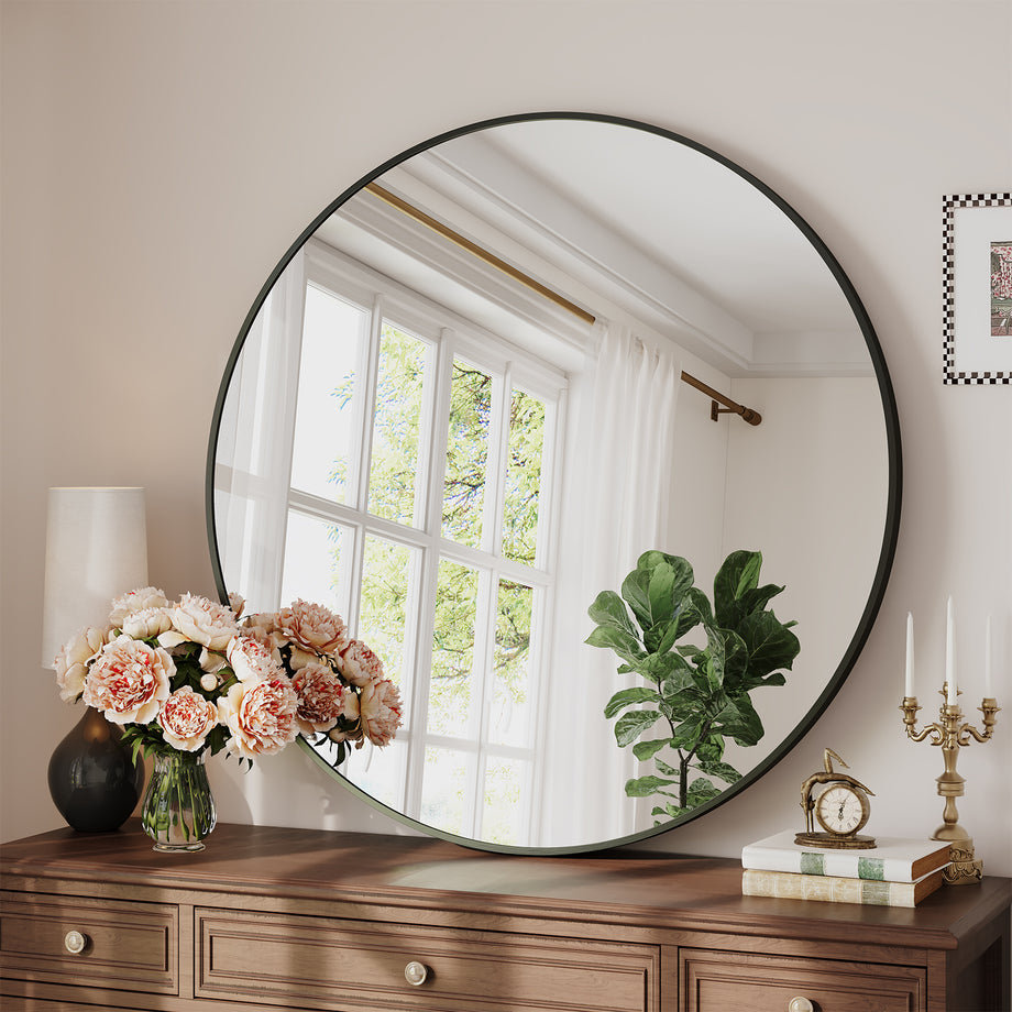 Dripex Round Mirror, 40 to 90cm Circle Hanging Wall Mirror - Home Decorative Wall Mounted Vanity Mirror for Bathroom, Dressing Room & Living Room