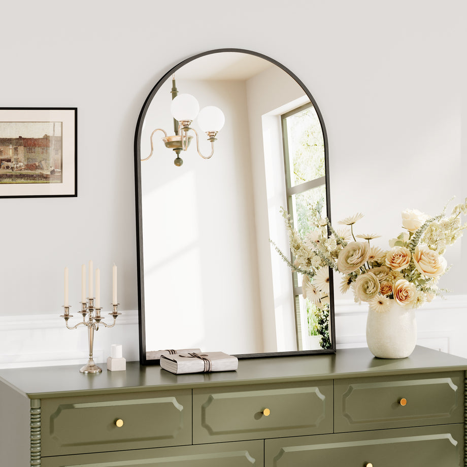 Dripex Arched Mirror, 75 x 50cm/90 x 60cm Wall-Mounted or Leaning, Pre-Fitted Holes & Fixing Kit, for Bathroom, Living Room & Bedroom
