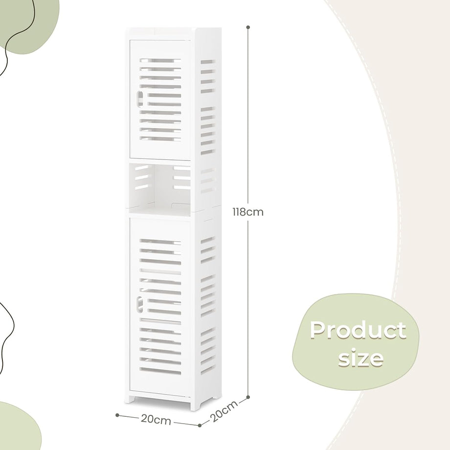 Dripex 7 Tier Tall Bathroom Floor Cabinet, 20W x 20D x 118H cm, Slim White Storage Cabinet with Door, Narrow Free Standing Cupboards Adjustable Shelves for Bathroom or Bedroom
