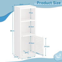 Dripex 3 Tier Bathroom Storage Cabinet White, 25W x 22D x 80H cm Waterproof Dustproof design, Compact Space-saving Size, Tool-free Disassembly, Free Standing