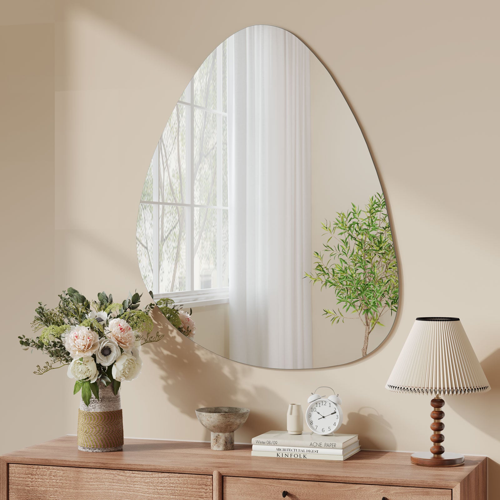 Irregular Wall Mirror 65 x 50cm 70 x 50cm Frameless Bathroom Mirror Wall Mounted Pre Fitted Hanging Holes &amp Fixing Kit Wall Mounted Horizontally or Vertically
